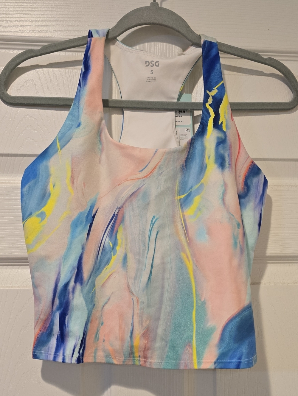 DSG Marble-Print Racerback Tank in Pink, Blue & Yellow